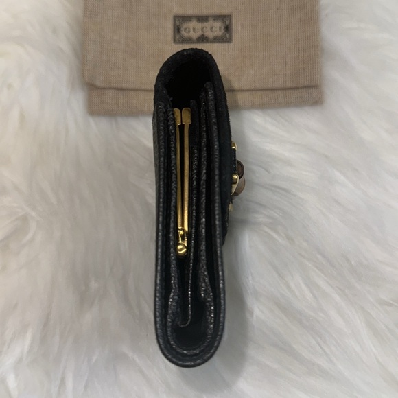 Gucci Leather & Suede Bamboo Wallet vintage black - Picture 4 of 12